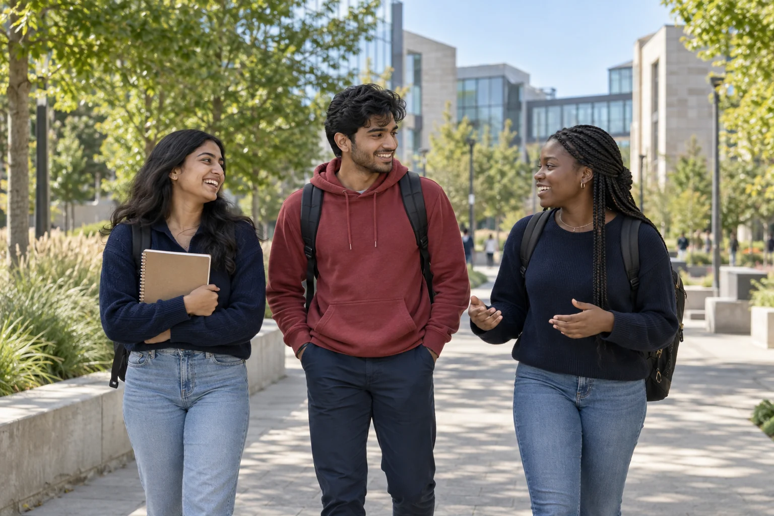 Three young adults in conversation