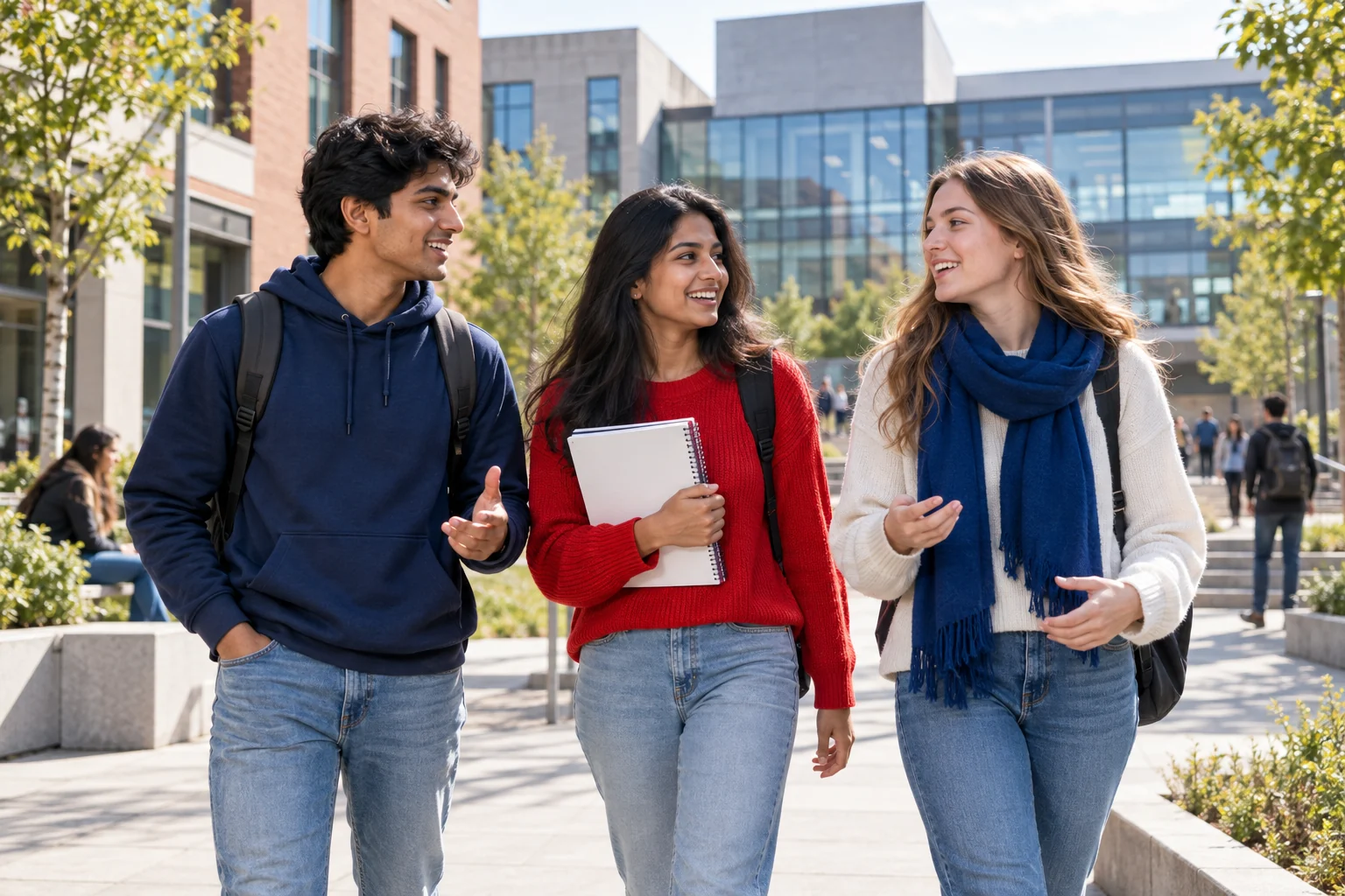 Three young adults in conversation