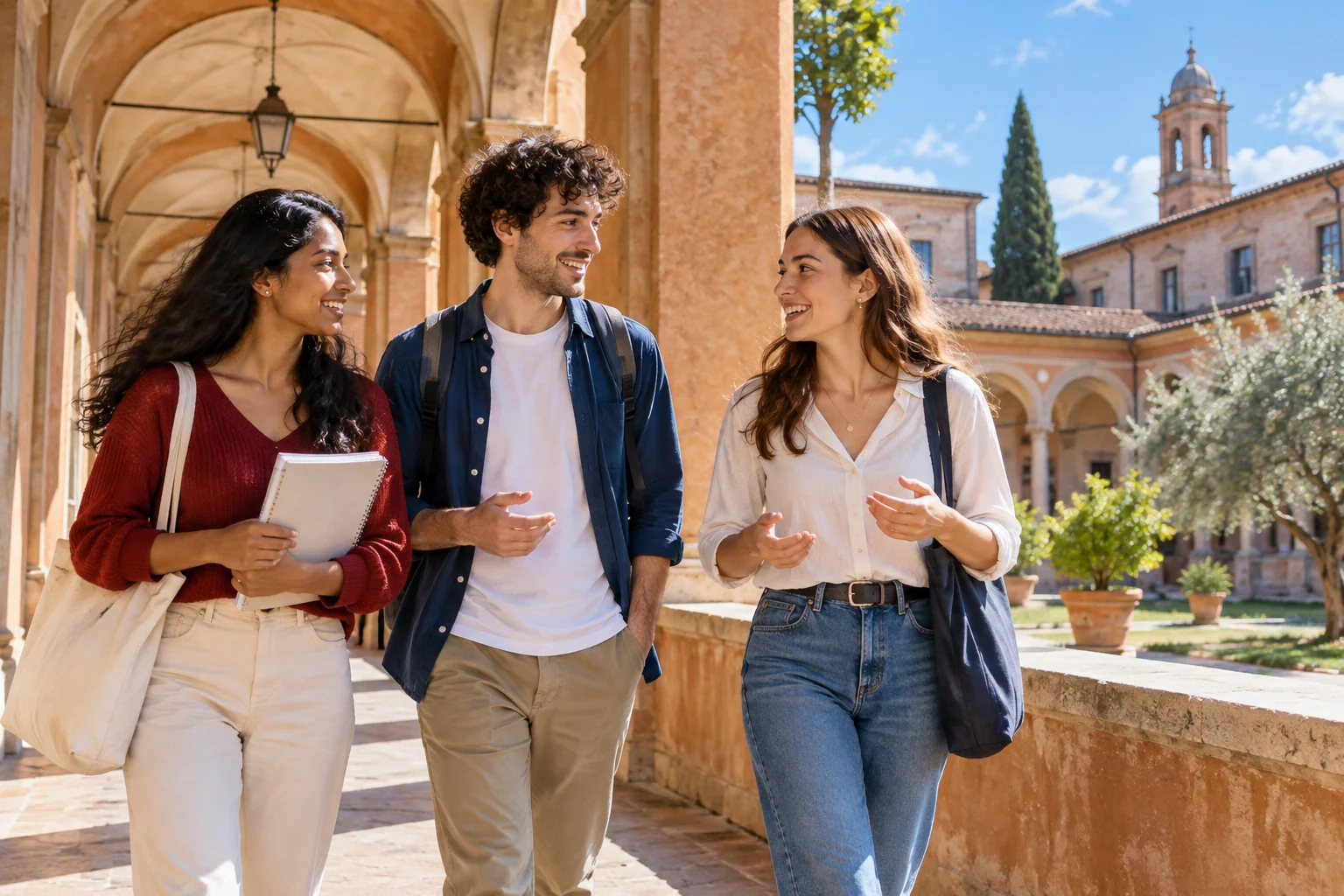 Three young adults in conversation