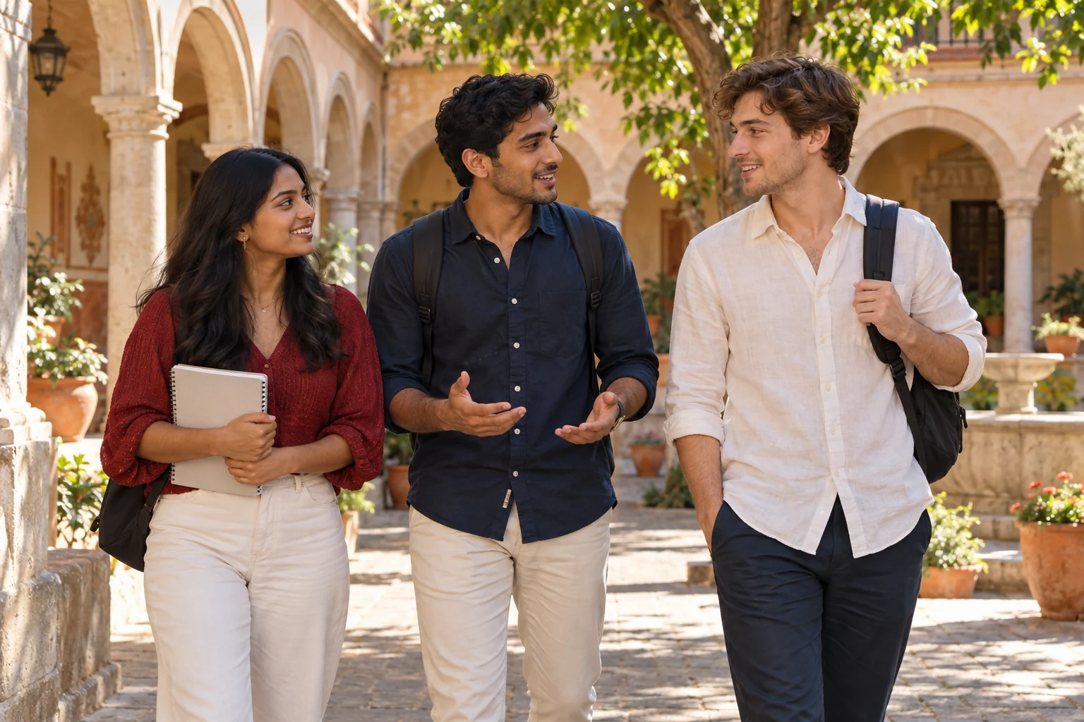 Three young adults in conversation