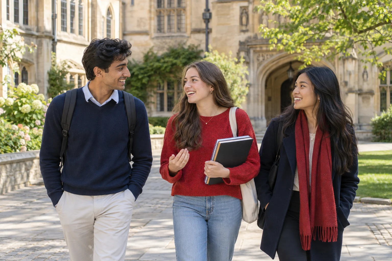 Three young adults in conversation