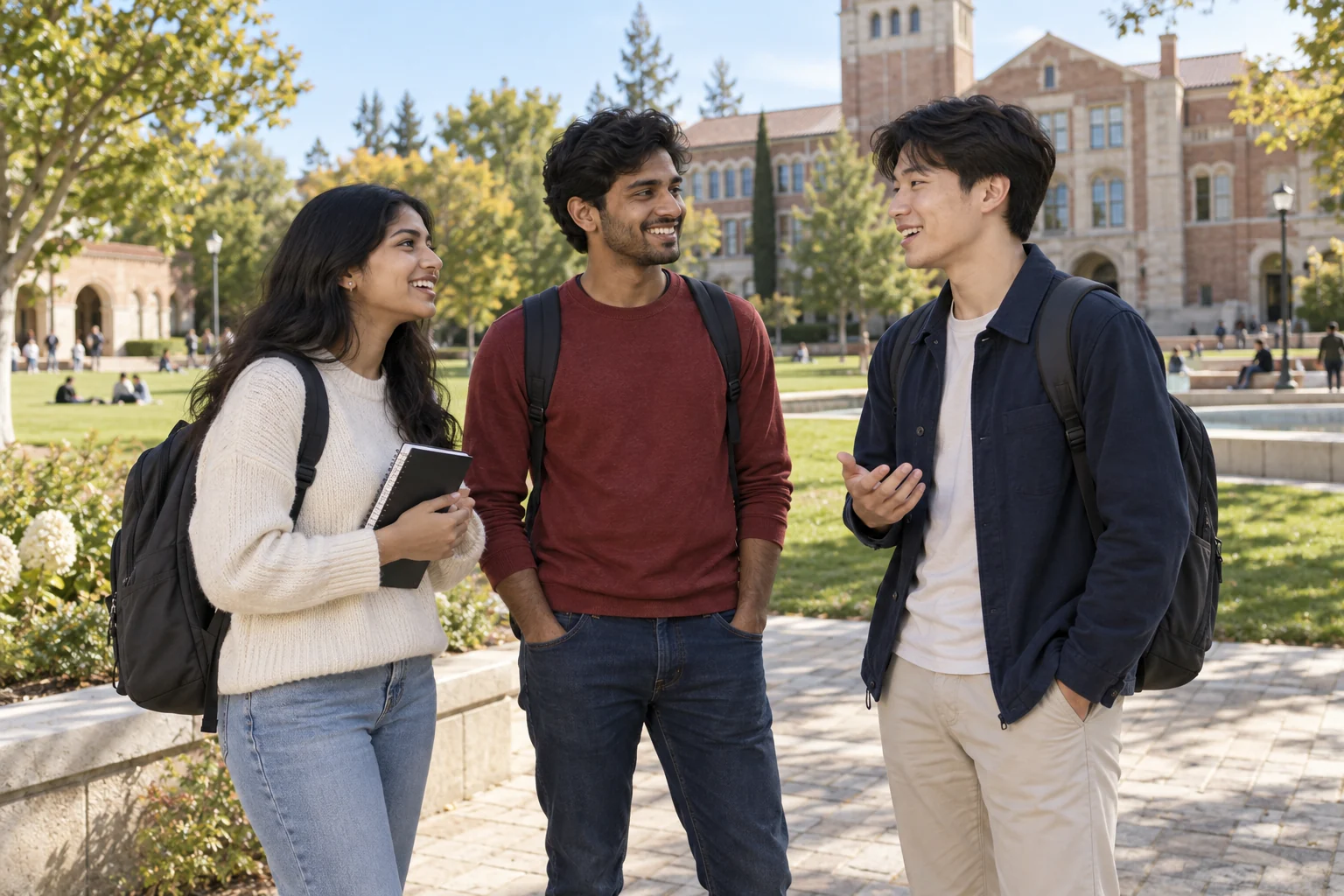 Three young adults in conversation